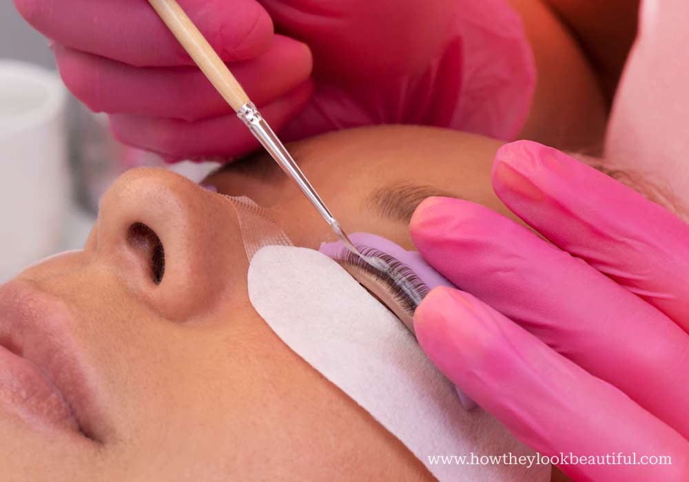 Technician performing lash lift procedure