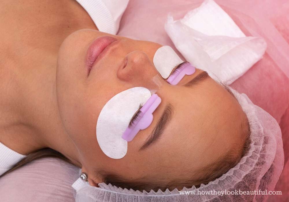 Beautician performing lash lift